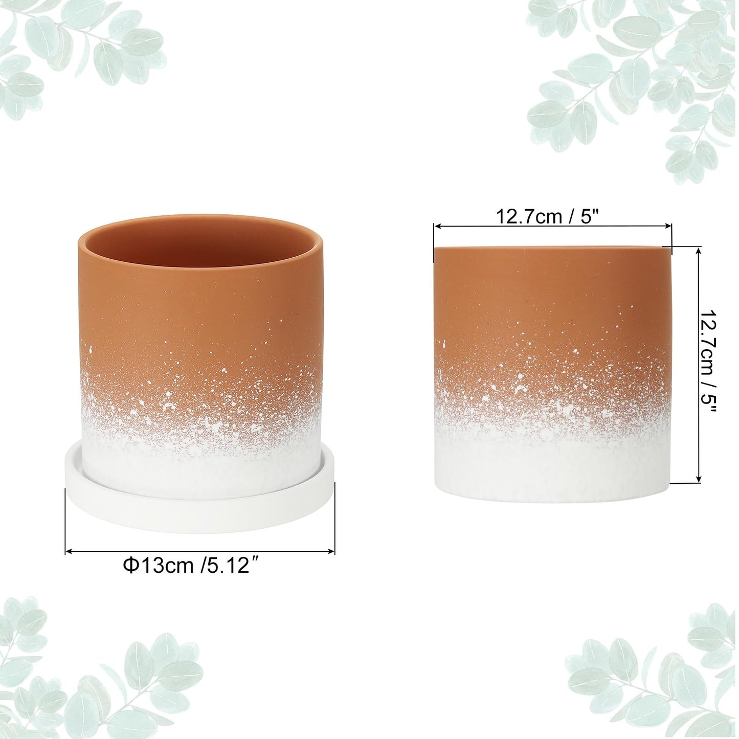 PATIKIL 5.12 Inch Ceramic Plant Pots, Modern Flower Planters Gradient with Drainage Holes for Decorate Home Indoor Plants Succulent Herb, Dark Orange