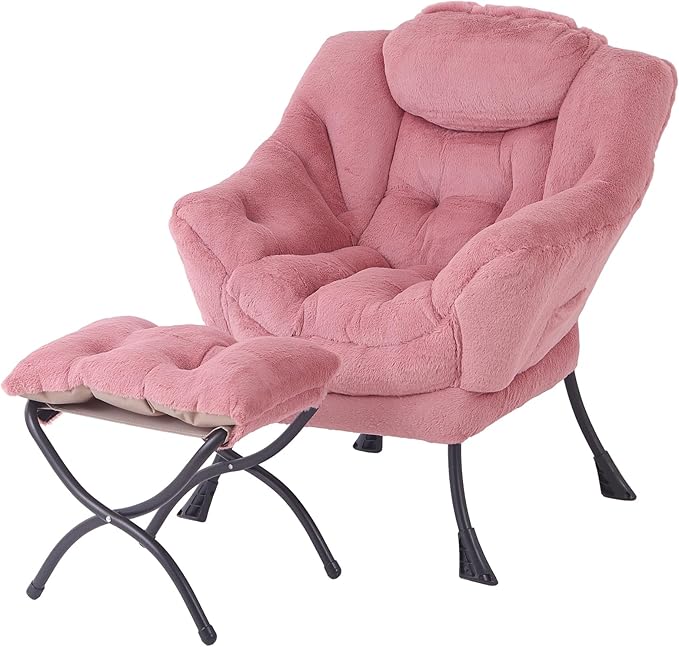 Tiita Lazy Chair with Ottoman, Comfy Leisure Sofa Reading Chair with Footrest