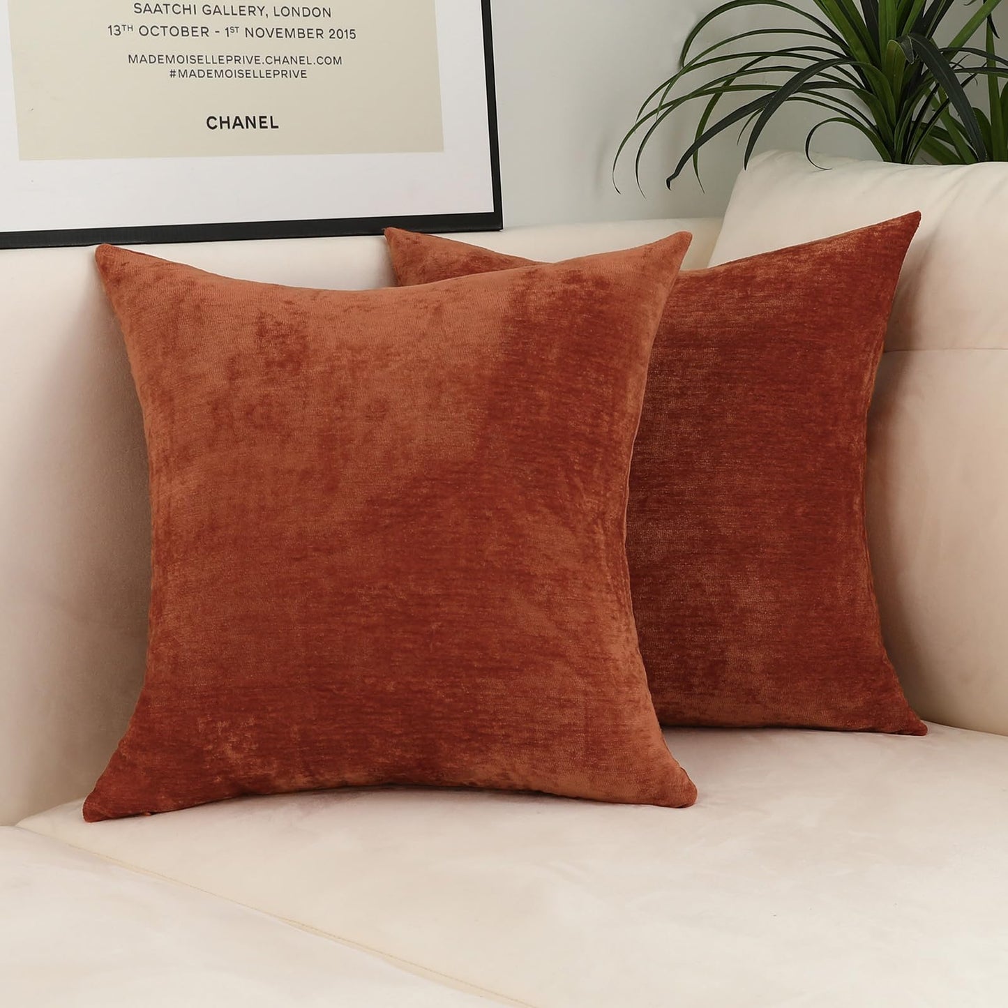 Jeneoo Terracotta Decorative Throw Pillow Covers Soft Chenille Comfy Solid Rust Couch Cushion Case Decor (Set of 2, 20 x 20 Inches)