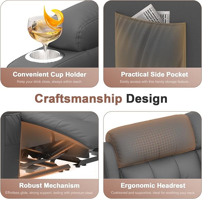 Reclining Loveseat, 55.1" RV PU Leather Wall Hugger Recliner Love Seats Sofa