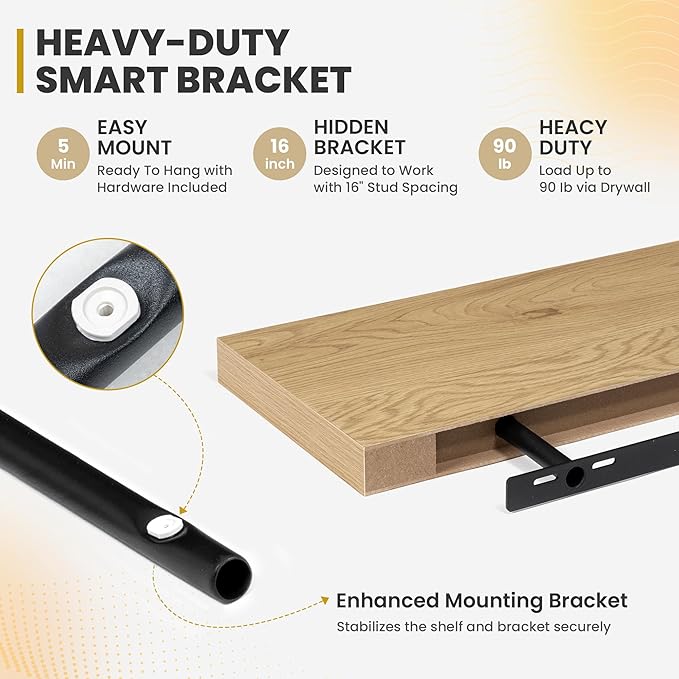Acovy 55 Inch Floating Shelves, 9.3" Deep Floating Shelf Wall Mounted, Rustic