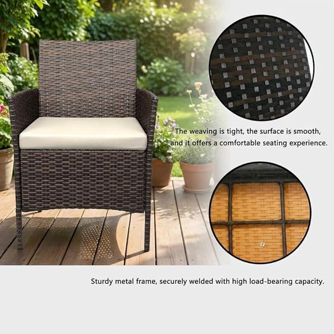 3PCS Outdoor Patio Bistro Set, PE Rattan Wicker Armchairs