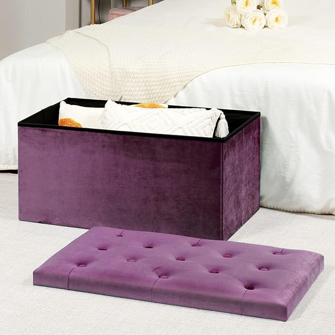 B FSOBEIIALEO Folding Storage Ottoman, Long Ottomans Shoes Bench, Velvet