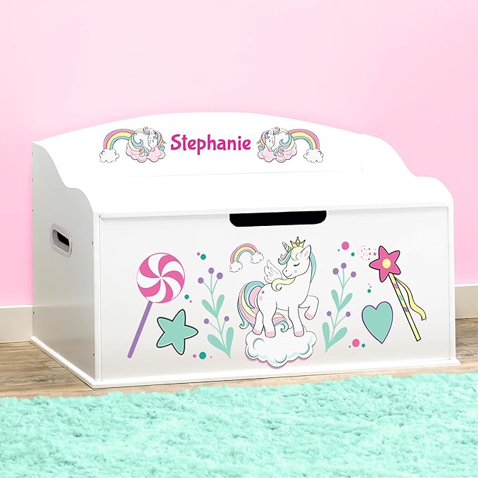 DIBSIES Personalized Creative Wonders Toy Box, Unicorns & Rainbows, 30 x 19.25