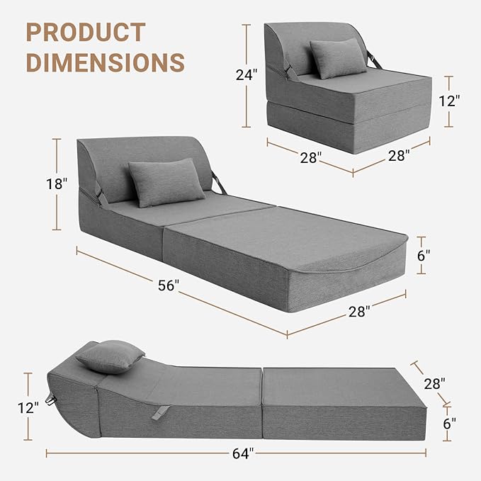 BeBen Folding Sofa Bed Chair, Convertible Sleeper Chair Futon Couch, Foldable