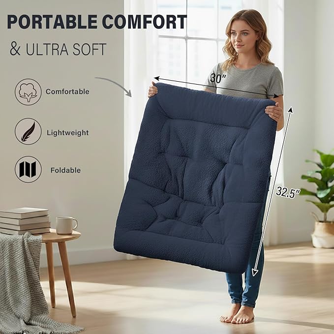 Tiita Comfy Folded Chair, Soft Faux Fur Oversized Folding Accent Chair
