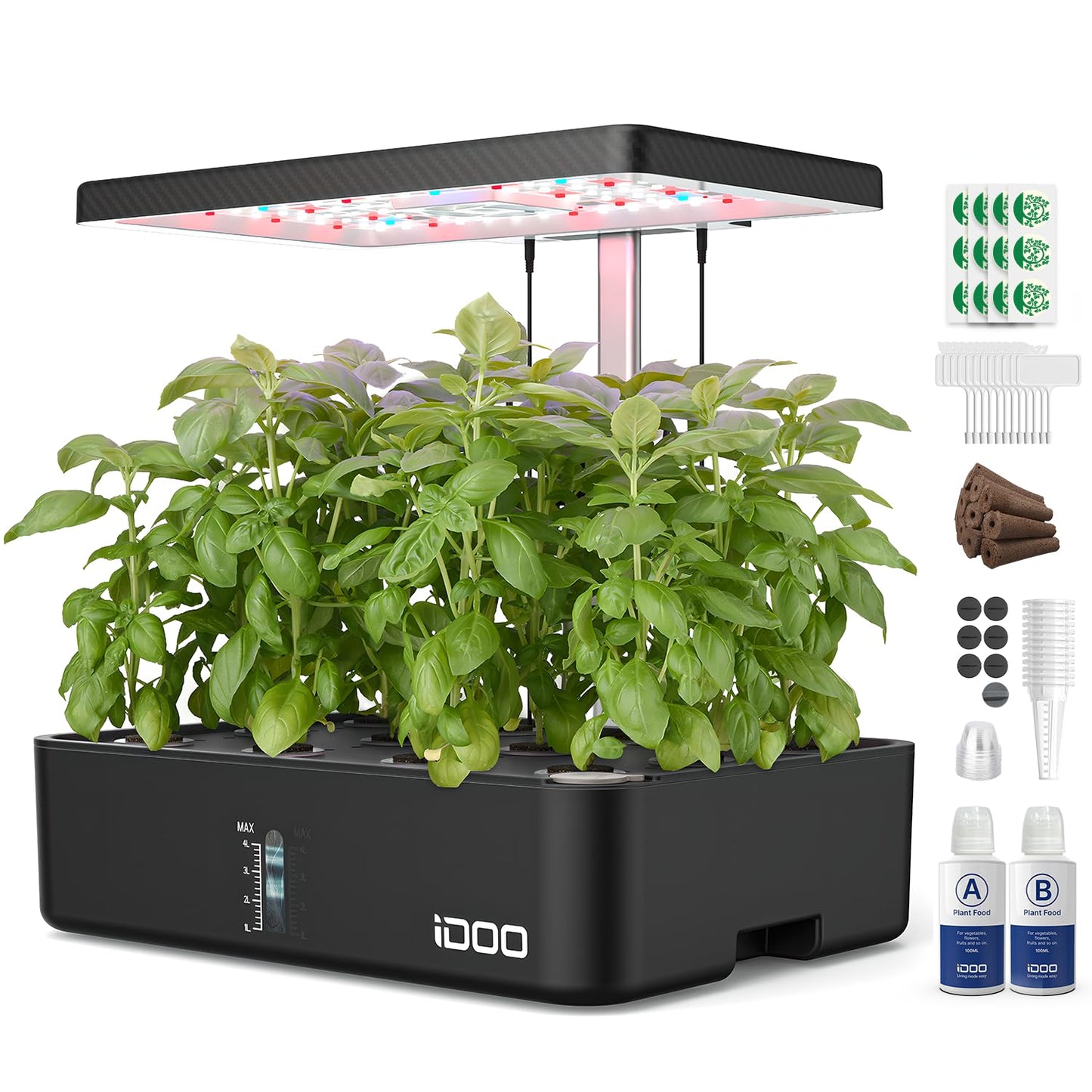 iDOO for Dad, Hydroponics Growing System Kit 12Pods, Indoor Herb Garden, with LED Grow Light, Built-in Fan, Auto-Timer, Adjustable Height Up to 11.3", for Home School Office