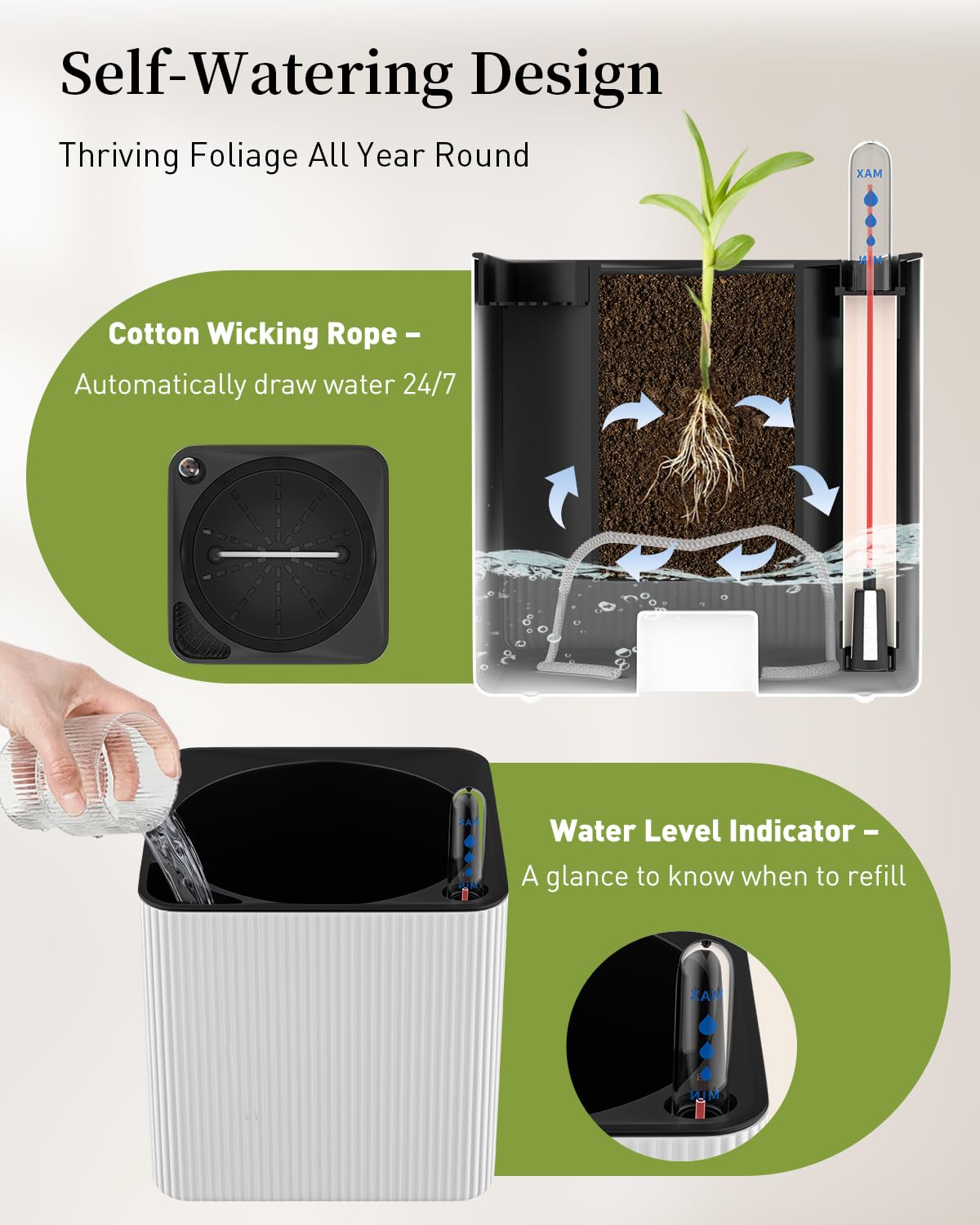 Pawfly 2 Pack Self-Watering Wall Planters for Indoor Plants, 5.5" x 5.5" x 5.3", Wall Plant Holders Plant Hanger Indoor, Wall Hanging Planters for Indoor Plants, Hanging Plant Pots Flower Pots