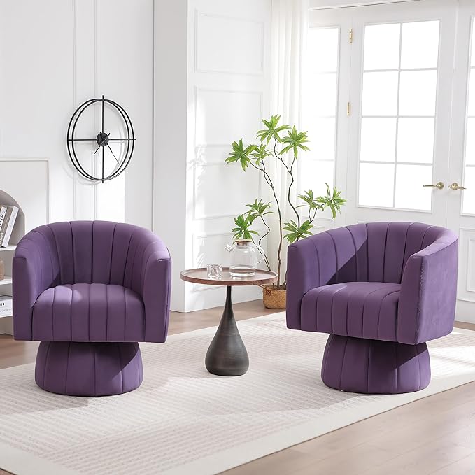 Swivel Accent Barrel Chair Set of 2, Cute Comfy Small Round 360° Arm Chair