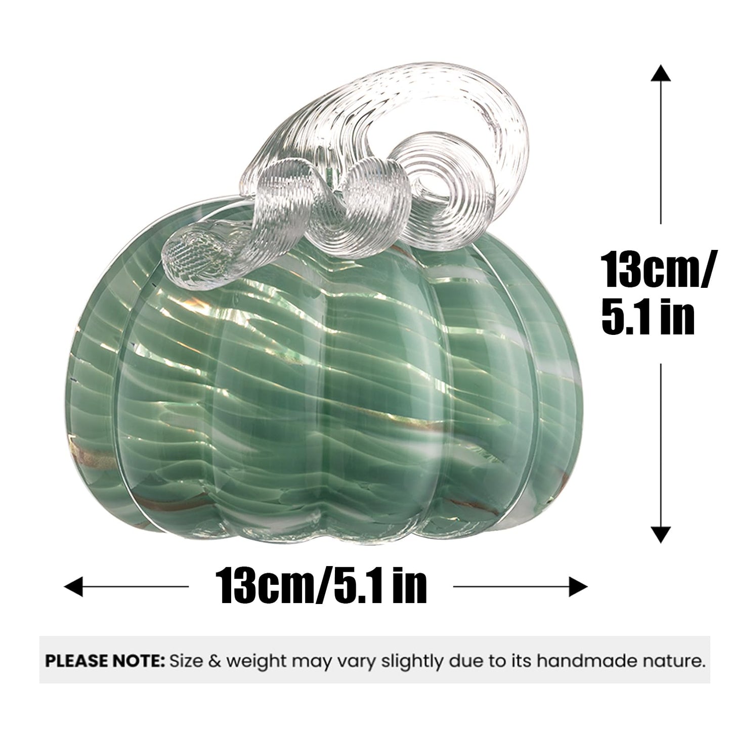 ORRFIDDY 5.1" Hand-Blown Glass Pumpkin Halloween Decor Fall Home Figurines Collectible Harvest Thanksgiving Wedding & Autumn Mantel Decorations Paperweight Tabletop Ornaments(Green)