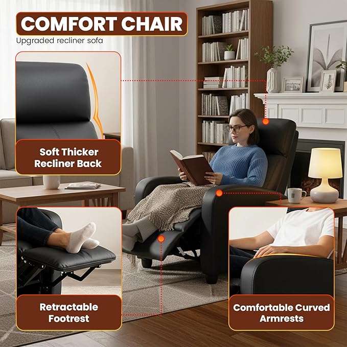 FDW Recliner Chair for Living Room Home Theater Seating Single Reclining Sofa