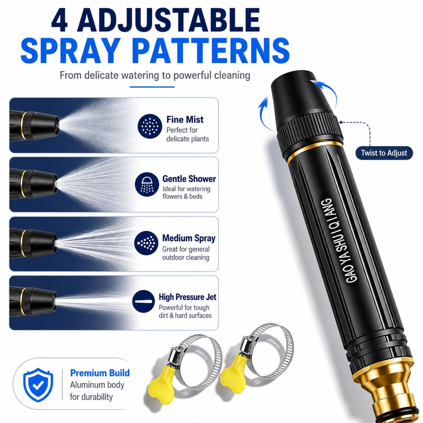 2026 New Jet Nozzle Power Washer for Garden Hose,Garden Hose Nozzle High Pressure Powerful Cleaning Spray Evenly,High Pressure Hose Nozzle for Car Washing