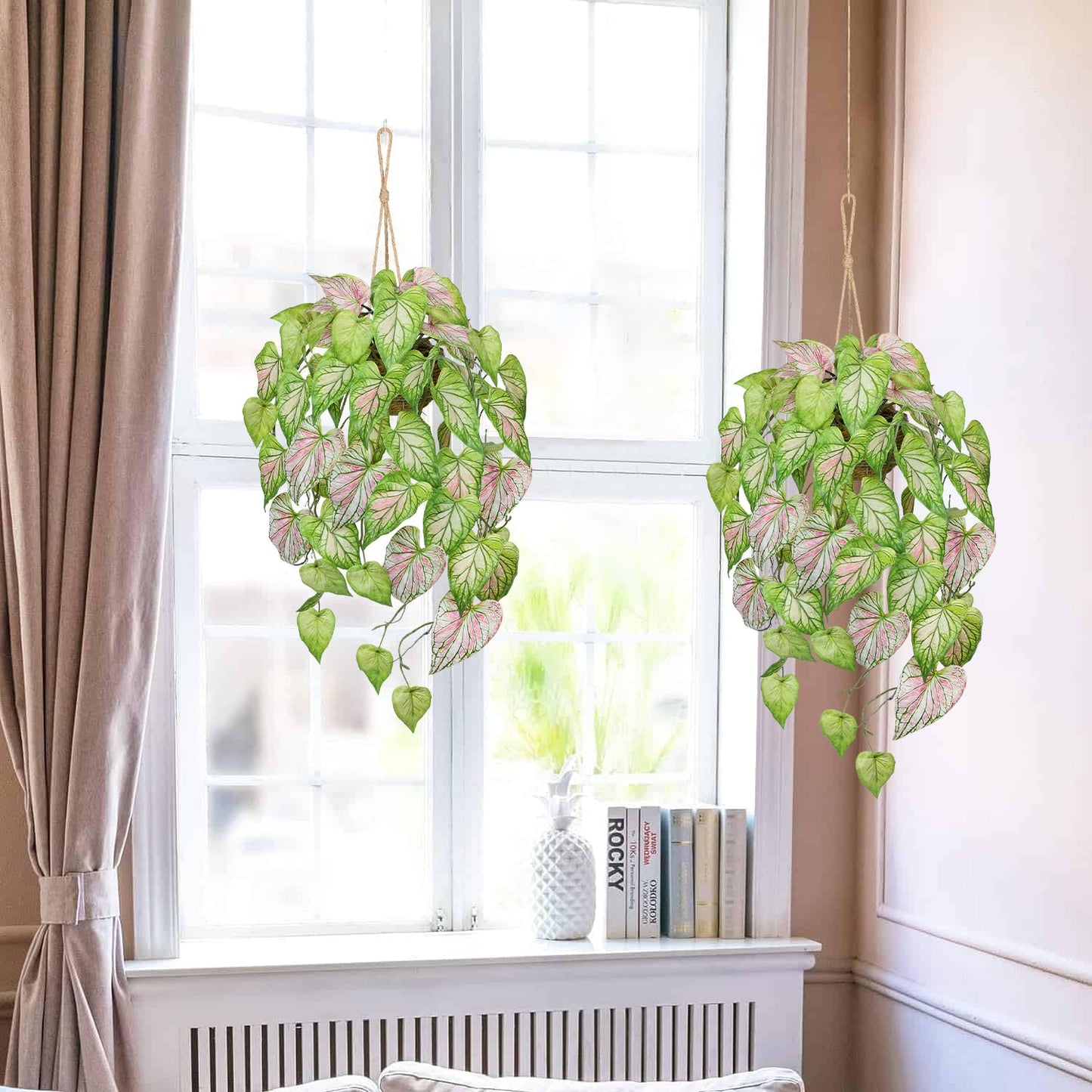 Large Fake Hanging Plants in Pot for Indoor & Outdoor, Long Artificial Hanging Pothos Plants Green, 27.6" Fake Potted Vines Ivy Greenery Plant for Room Wall Shelf Decor Living Room Patio Porch