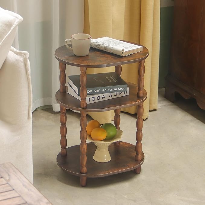 MaxSmeo Side Table, 3-Tier Small End Table, Modern Oval Night Stand Accent Table