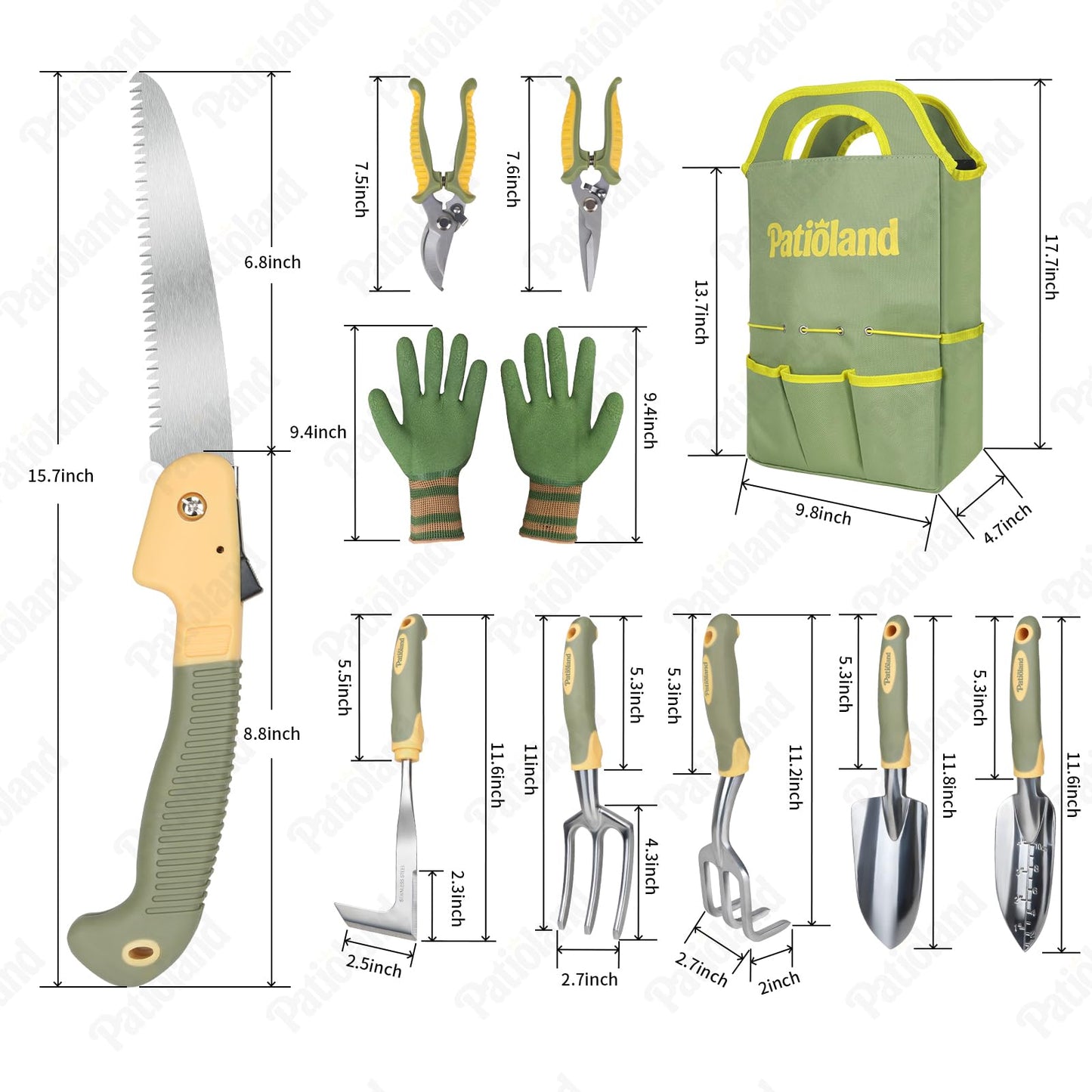 10-Piece Garden Tool Set, Green Gardening Hand Tools Kit with Ergonomic Non-Slip Handles, Heavy Duty Rust-Proof Aluminum Tools, Organizer Tote Bag & Gloves, Ideal Garden Gifts for Women and Men