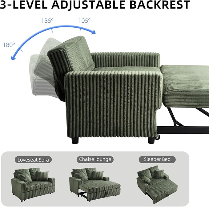 3 in 1 Convertible Sofa Bed，52.8" Pull Out Couch