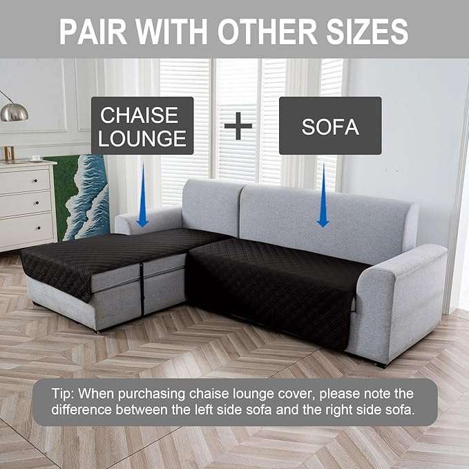Genina L Shape Couch Cover, Sectional Couch Chaise Covers, Waterproof Washable