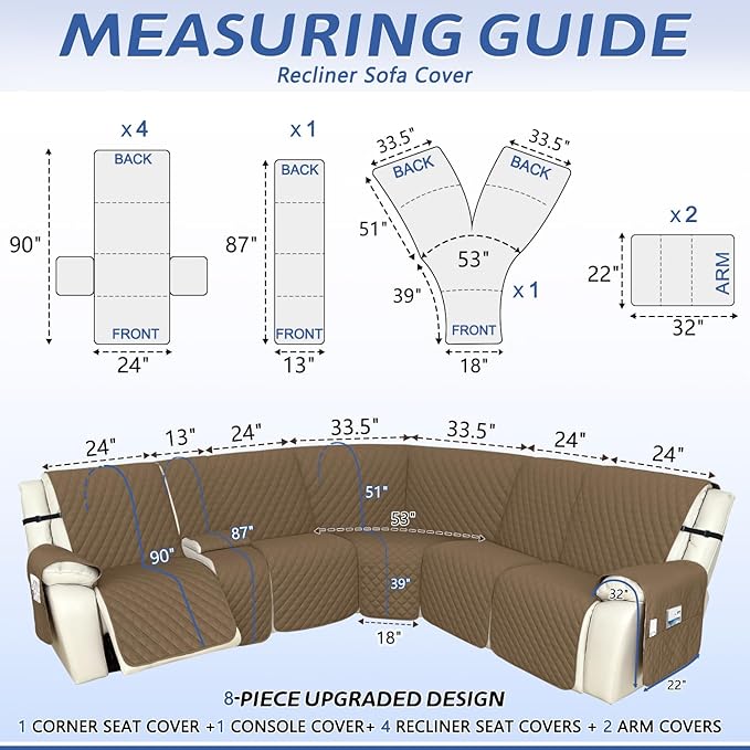Arfntevss Recliner Sectional Couch Covers 1OO% Waterproof L Shape Sofa Cover