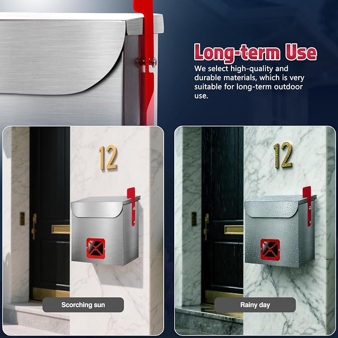 Stainless Steel Wall-Mount Mailbox for House,Rust-Proof Metal Mail Boxex, Large Capacity Post Box,Mailboxes for Outside(Rectangle with Lock)