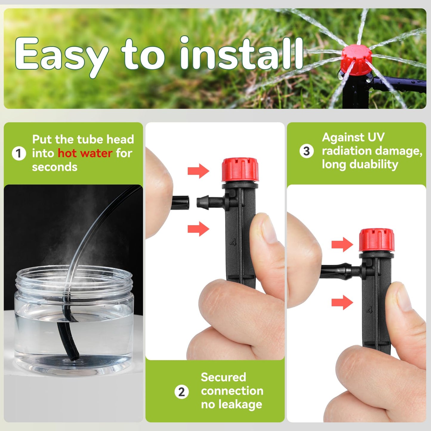 La Farah 50pcs Drip Irrigation Emitters for 1/4" Irrigation Tubing,Adjustable 360 Degree Irrigation Dripper with 1/4" Barbed Coupling Fittings,Garden Drip Emitters for (4-7mm) Watering System Kit