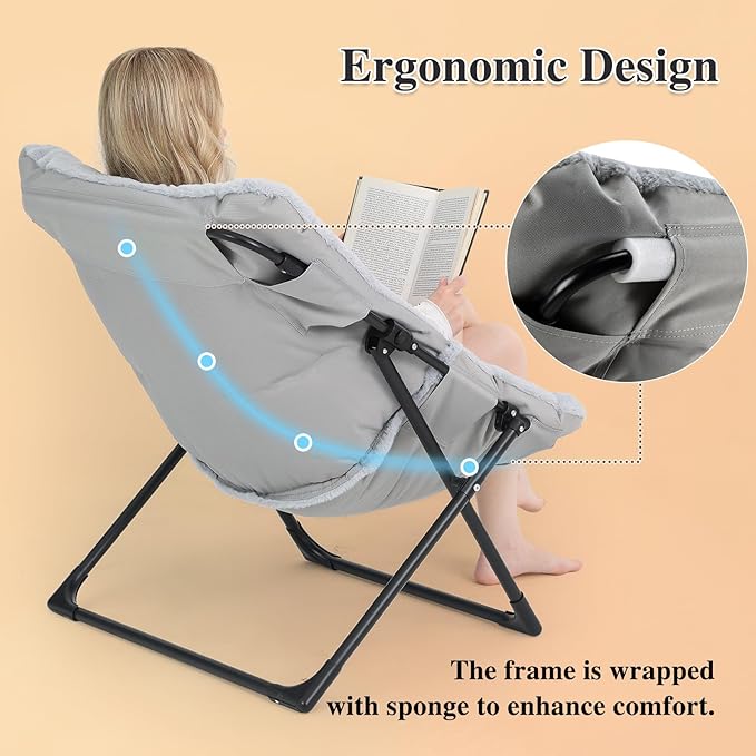 Comfy Saucer Chair for Adults, Soft Faux Fur Bedroom Chair, Accent Dorm Chairs