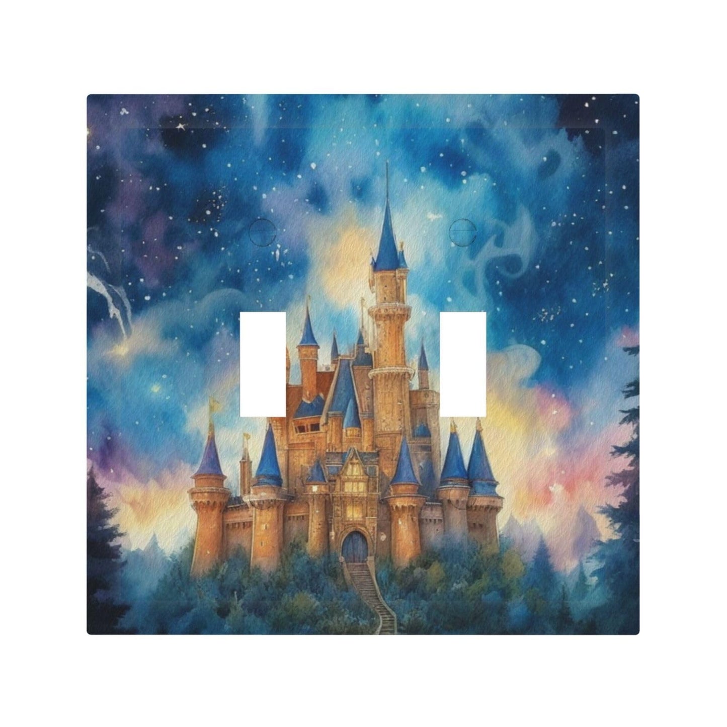 Decorative Art Light Switch Covers Enchanted Castle 2 Gang Double Toggle Wall Plate Decorative Switchcover Electrical Switchplate for Home Decor