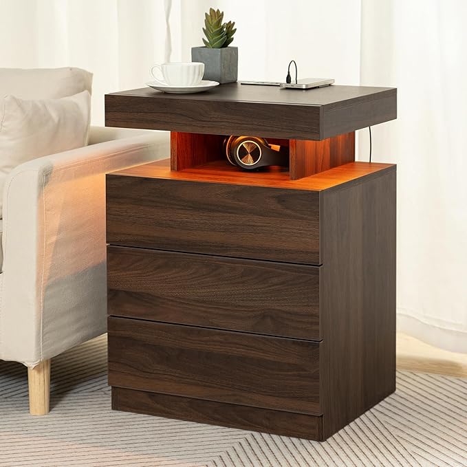 HOMMPA Set of 2 Rustic Brown Nightstands