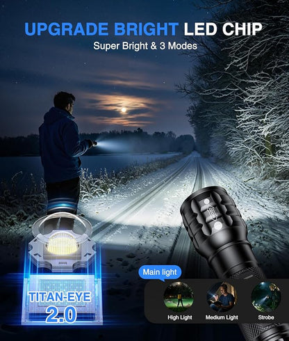 LETMY 2 Pack Rechargeable Flashlights High Lumens, 3 Modes Bright Small Flashlight for Home Tactical Flashlights Rechargeable, Zoomable LED Flashlights Waterproof for Outdoor,Camping Emergency