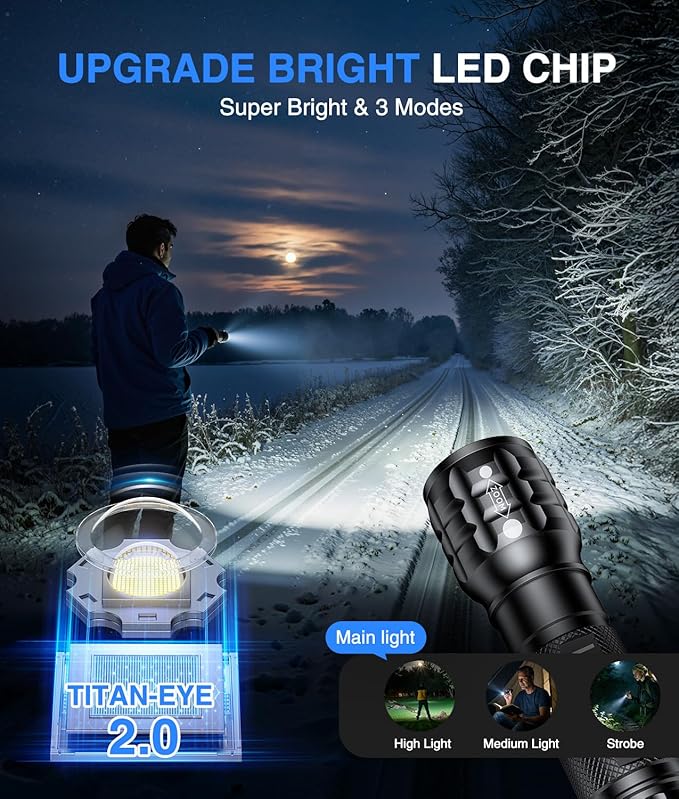 LETMY 6 Pack Rechargeable Flashlights 2000 Lumens, 3 Modes Bright Small Flashlight for Home Tactical Flashlights Rechargeable, Zoomable LED Flashlights Waterproof for Outdoor,Camping Emergency