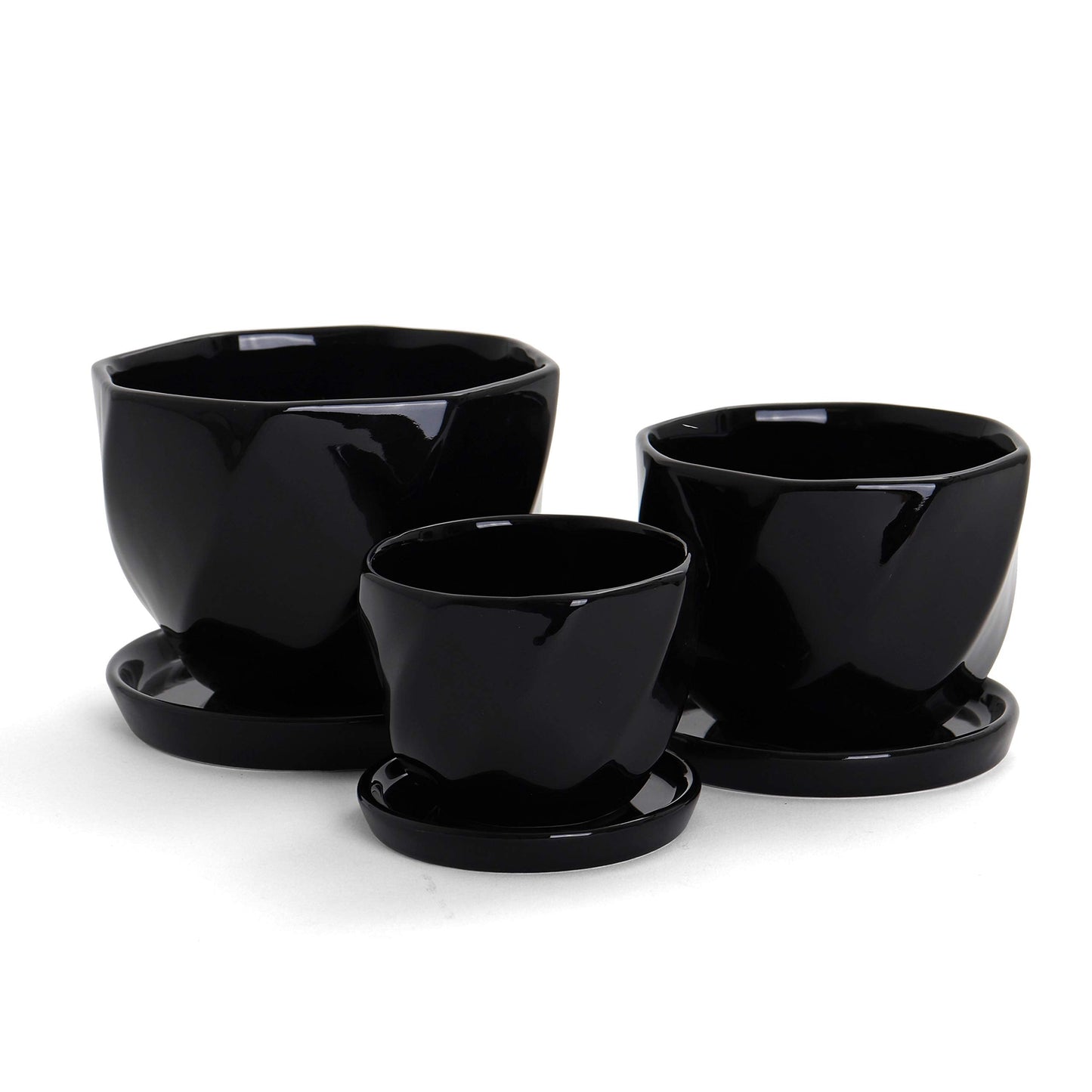Milltown Merchants Black Planter Set - Indoor and Outdoor Plant Pot - Contemporary Ceramic Planter - Textured Planter Flower Pot Set (Twisted/Black)