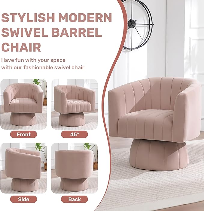 Swivel Accent Barrel Chair, Cute Comfy Small Round 360° Arm Chair. Velvet Sofa