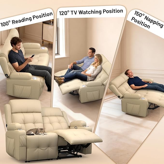 Reclining Loveseat with Pebble Texture Fabric, Loveseat Recliner with USB/Type