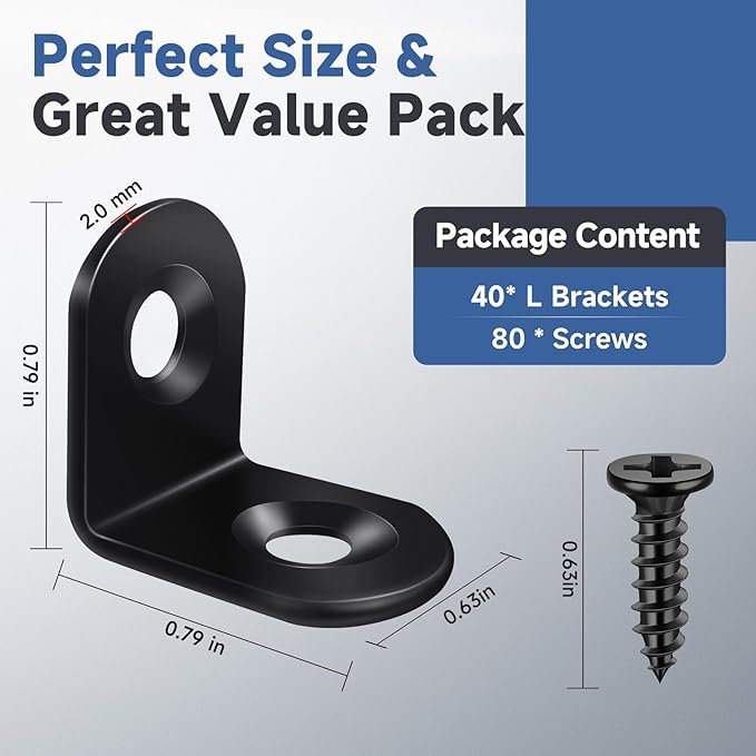40PCS L Brackets, Stainless Steel Corner Brace