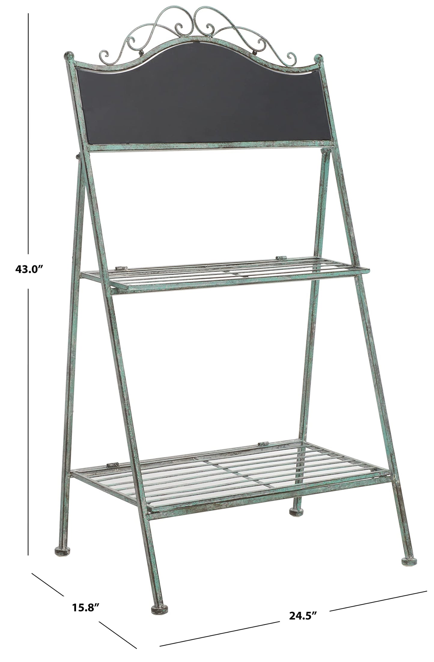 SAFAVIEH Outdoor Collection Natum Victorian Antique Dark Green Wrought Iron Plant Stand
