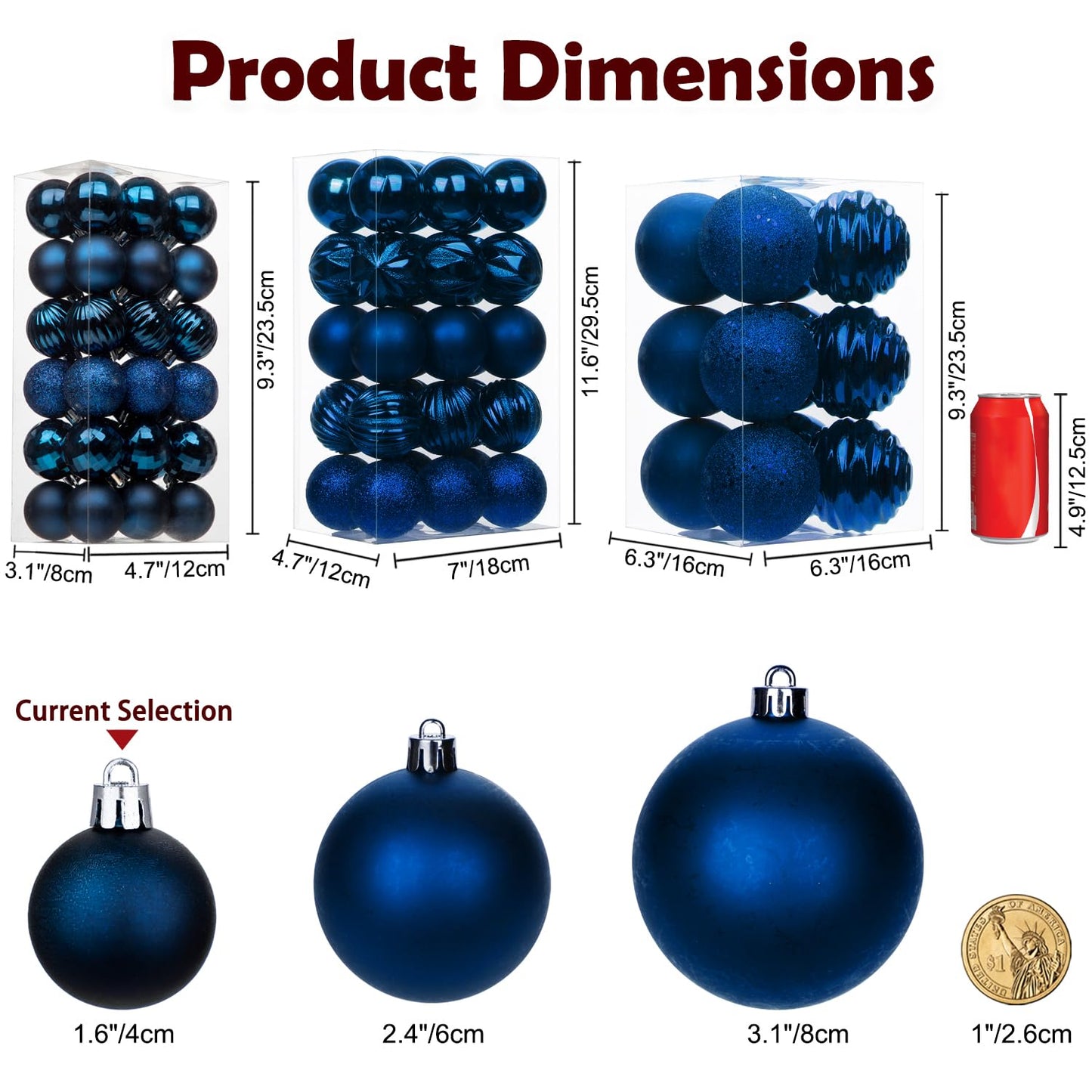Hollyone 1.57" Navy Blue Christmas Ornaments for Christmas Tree 36 Pcs Mini Shatterproof Balls Xmas Tree Decorations Small Xmas Ornaments Ball with Hanging Loop Wedding Holiday Party Wreath Home Decor