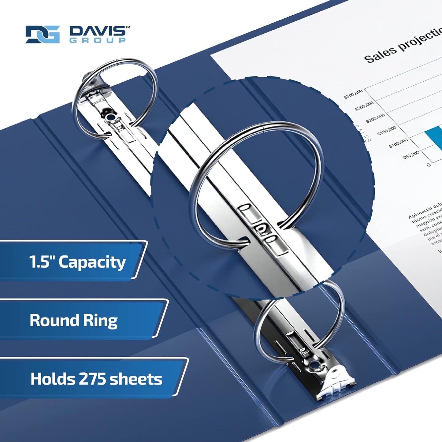 Easyview Premium 3-Ring Binders with Clear-View Covers and Round Rings, Binders for School or Office, 1.5 Inch, Pack of 6, Royal Blue