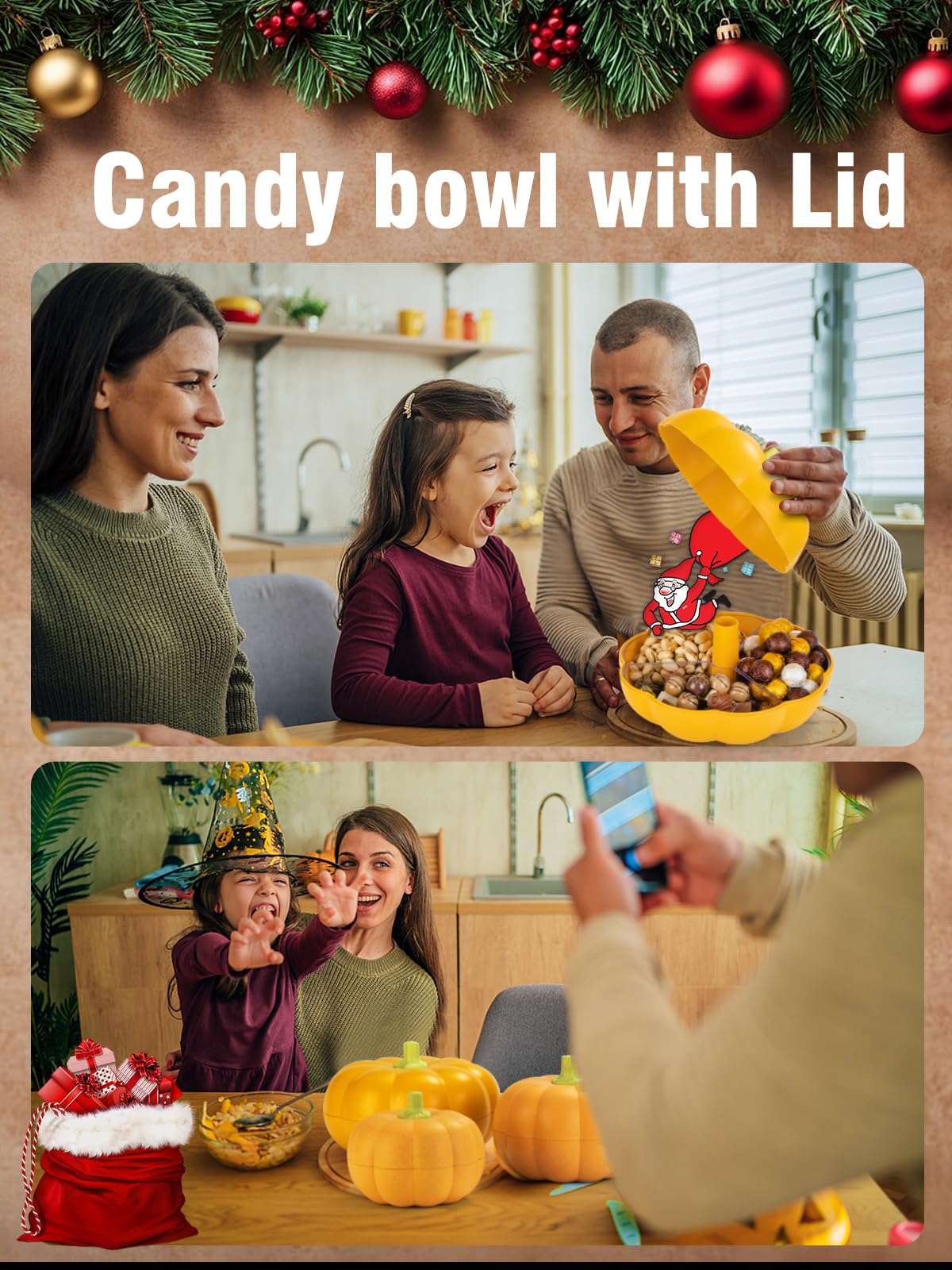 LivLab Mker Pumpkin Christmas candy bowl - Divided Serving Tray with lid for Halloween Candy, Treats & Snacks -autumn Gifts & Decor