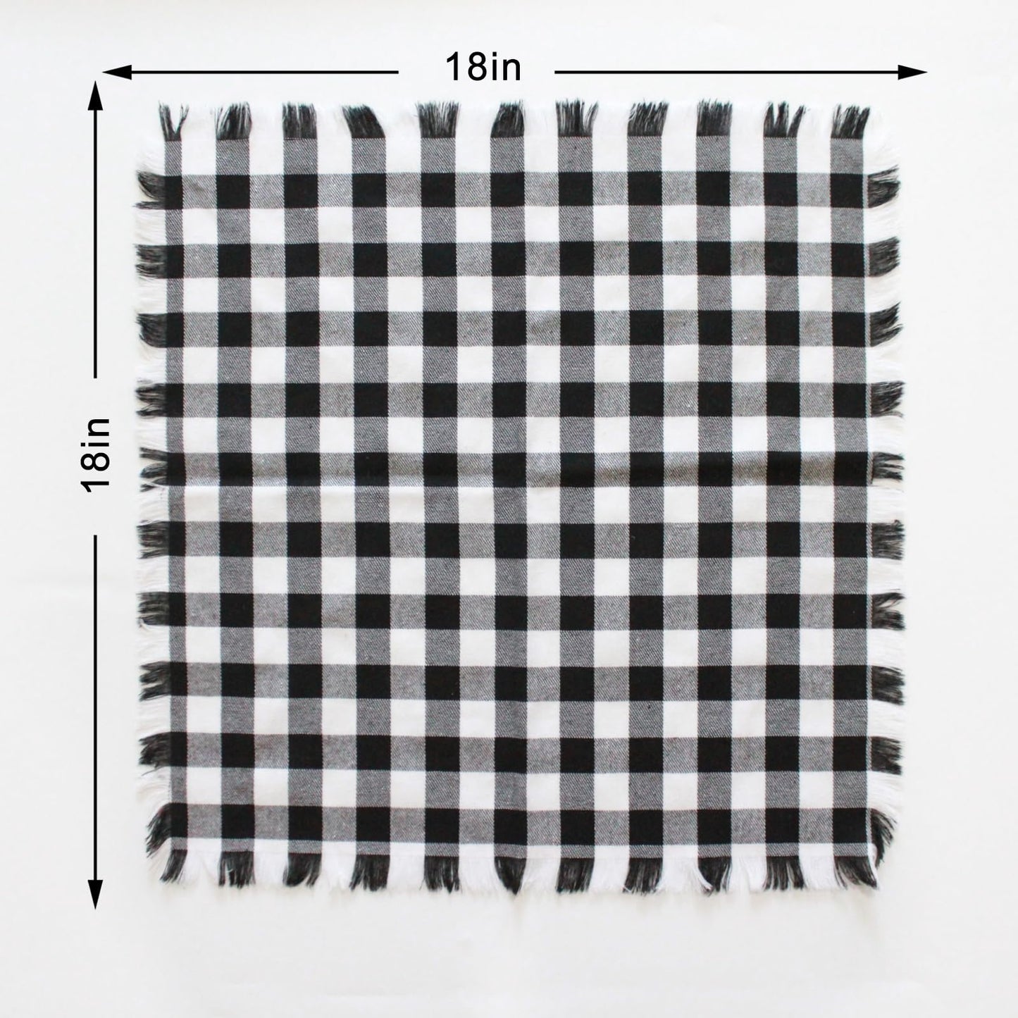 Black Buffalo Checkered Cloth Napkins, Set of 6, 18x18 inch Farmhouse Gingham Napkins with Fringe, Reusable Cotton Napkins for Dinner Parties, Thanksgiving, Halloween & Christmas Decor