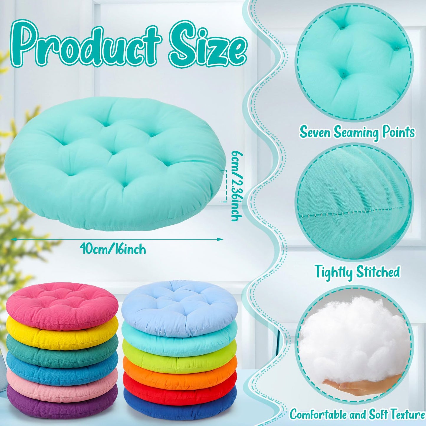 Fumete 12 Pcs Round Floor Pillows Cushions Seating 16 x 16 Inches Floor Round Cushions for Kids Toddlers Flexible Reading Chair Pillows for Classroom Home School Playing Supplies(Classic)