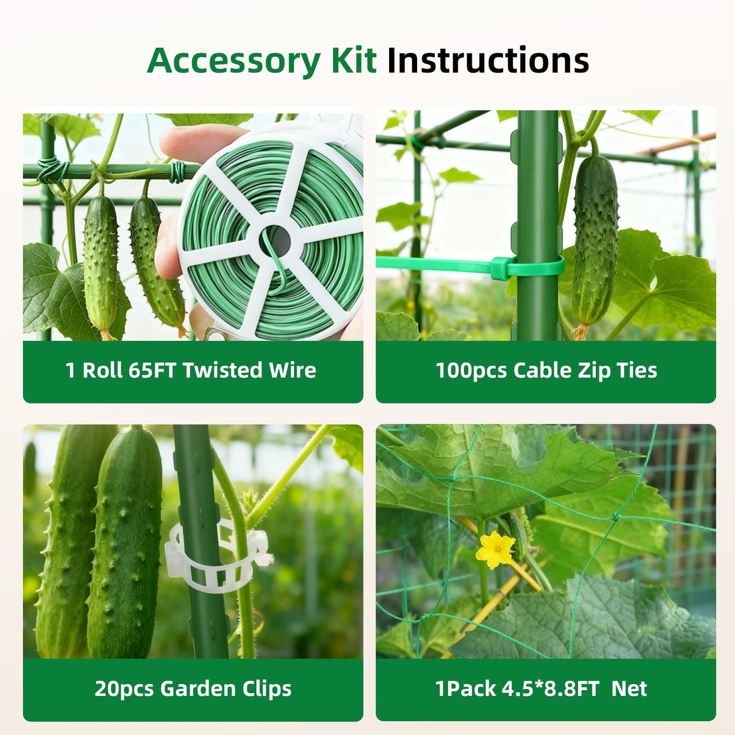 Laodier Cucumber Trellis for Raised Bed, U-Shape Garden Arch Metal Support for Climbing Plants, Metal Arch Plant Support Vegetables Trellis, Plant Support for Vine(Green, 63 * 30 * 47inch(L*W*H))