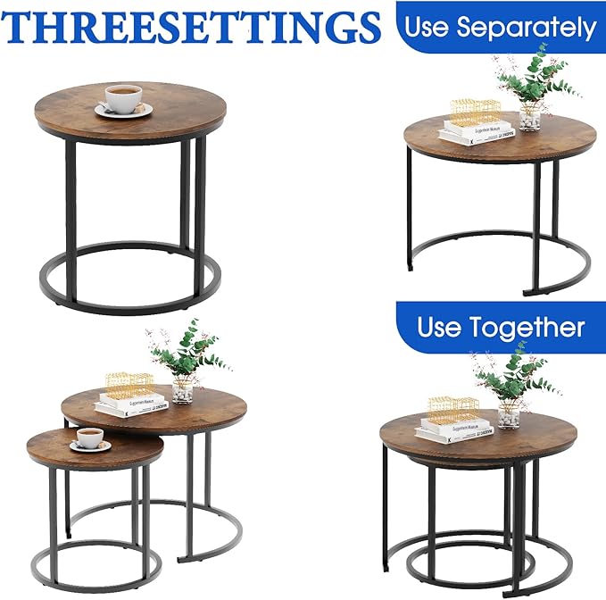 aboxoo Coffee Table Nesting Round Table Set of 2 Side Table