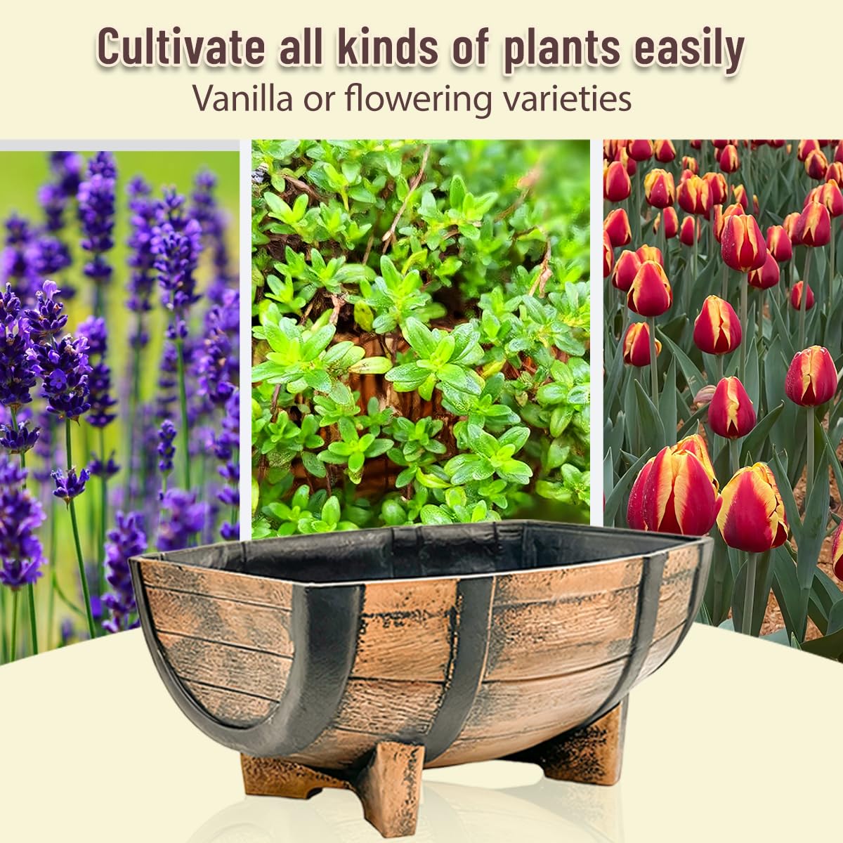 Whiskey Barrel Planter,Set of 6 Half Barrel Planters for Outdoor Plants with Removable Drain Screen,Weather Resistant Plastic Flower Pots for Indoor Outdoor Garden,Patio,Lawn,16.14x11.8x7.28 Inch