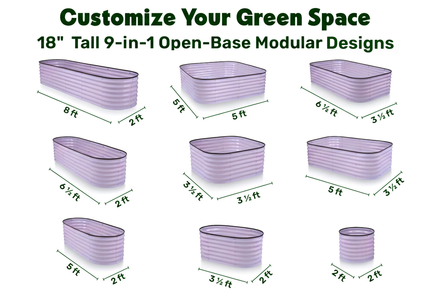 9-in-1 Galvanized Steel Raised Garden Bed // 8×2×1.5 ft Modular Planter for Gardening, Vegetables, Flowers // 18" Tall Metal Raised Garden Beds Outdoor (Lavender) // Patented Design Planter Box