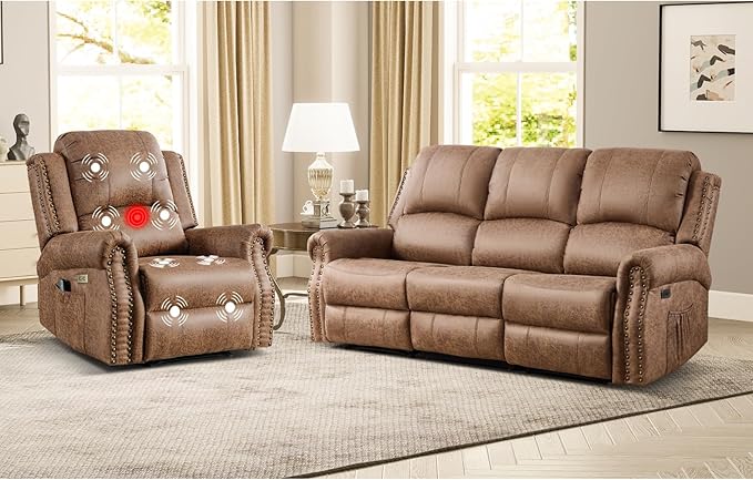 EBELLO 2 Piece Power Faux Leather Recliner Sofa Set, Reclining Living Room