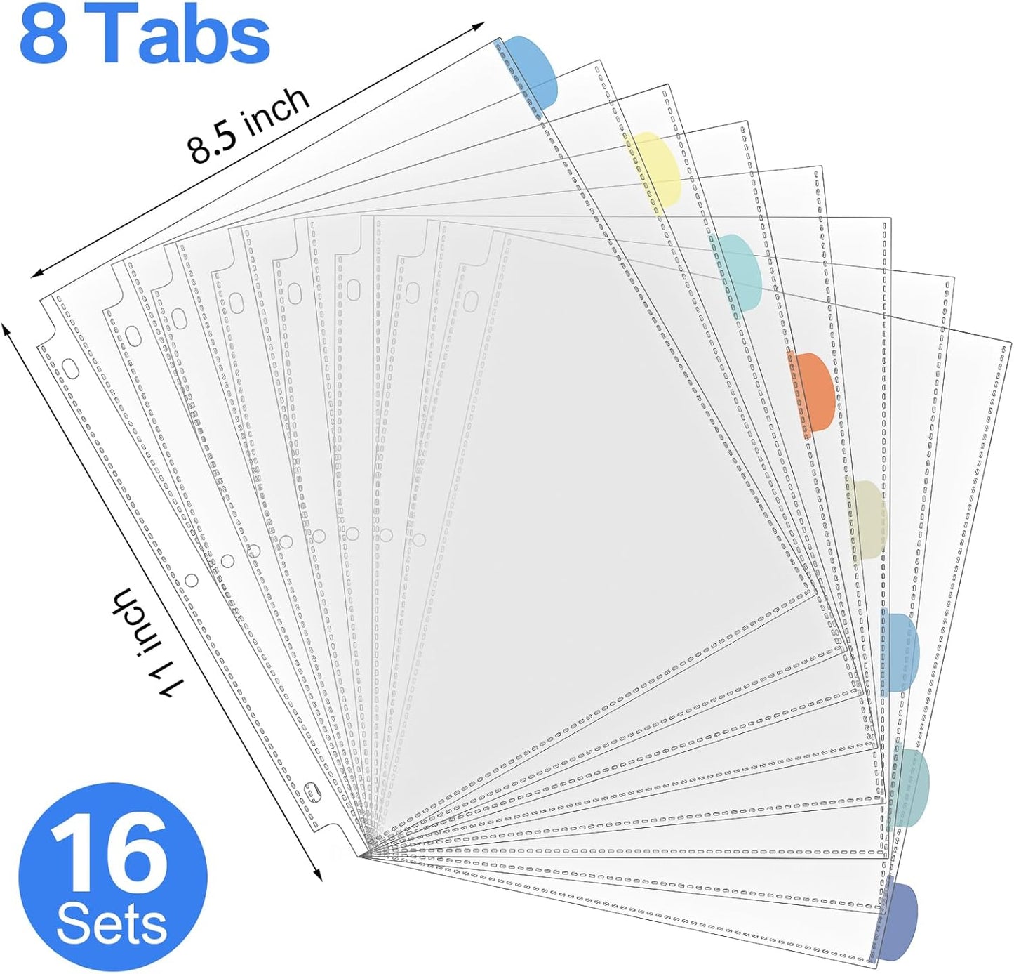 ReliThick 32 Set of 256 Pack Clear Binder Sheet Protectors with Tabs for 3 Ring Binder 8 Tab Binder Dividers with Pockets and Tabs Plastic Page Protector Insertable Index Divider, 8.5 x 11 Inch
