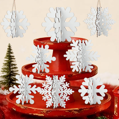 24 Pcs Snowflake Table Decorations 3D Winter Wooden Snowflake Table Centerpiece Hanging Signs Tabletop for Winter Wonderland Decoration Home Tiered Tray Holiday Party Supplies(White)