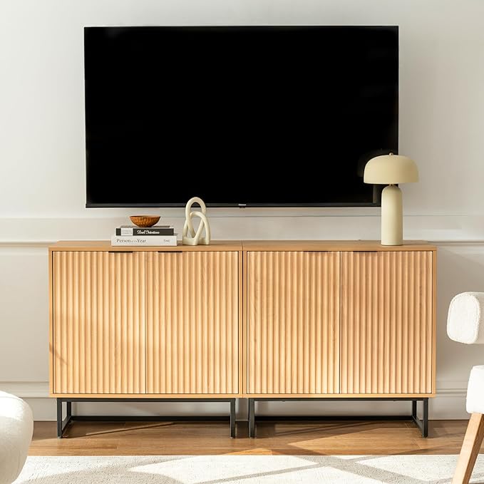 EYYTHUNG Fluted Storage Cabinet Sideboard Buffet Cabinet, Modern Accent Cabinets