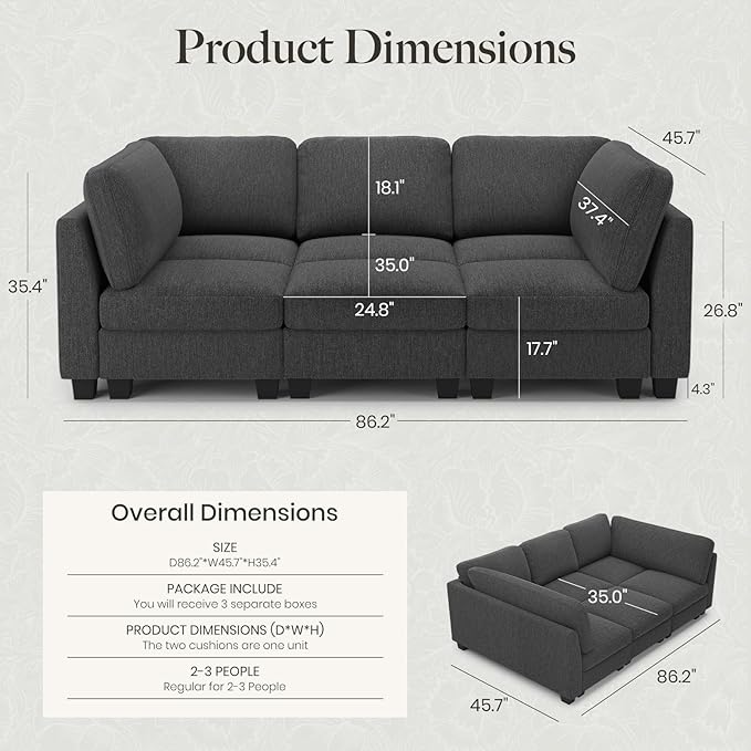 Belffin 86.2" Sectional Sleeper Sofa Bed