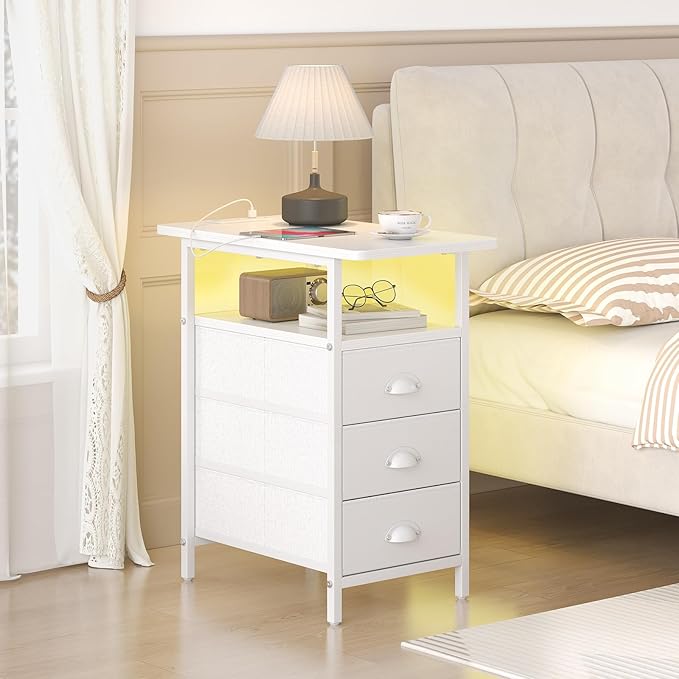 sthmec End Table with Charging Station, LED Side Tables with USB Ports and