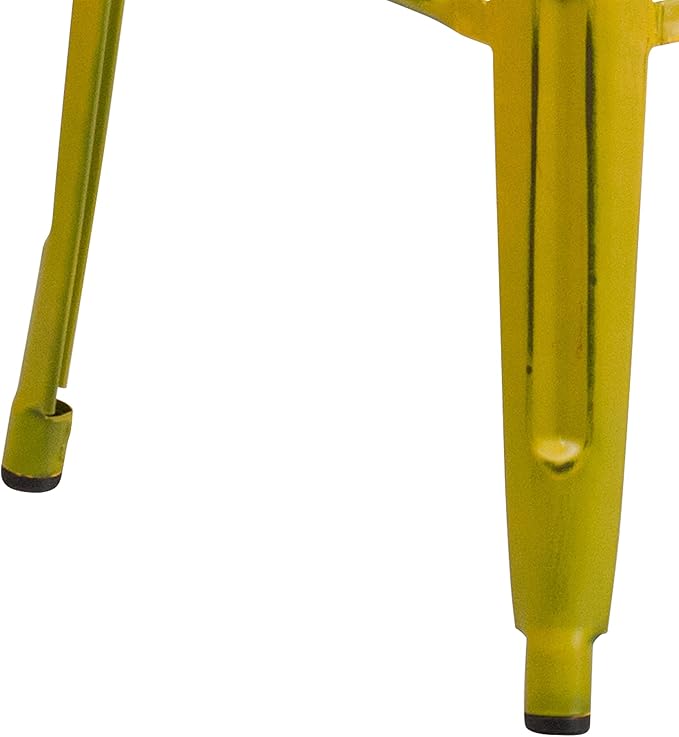 Flash Furniture Kai Commercial Grade 30" High Backless Distressed Yellow Metal
